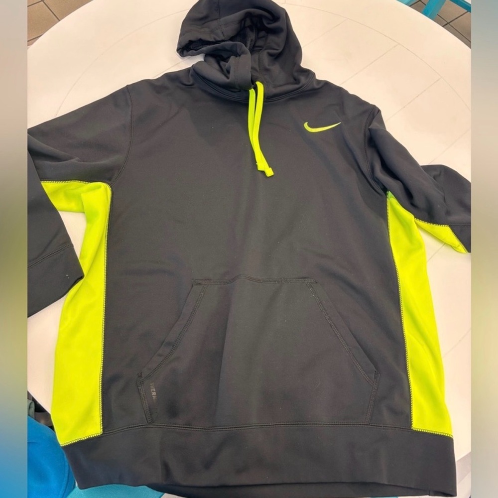 Black with Neon Yellow Nike Hoodie Thermafit